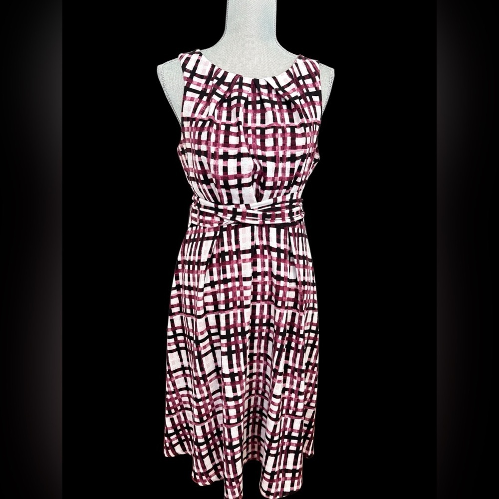 Elle Purple Plaid Fit and Flare Dress, size Medium